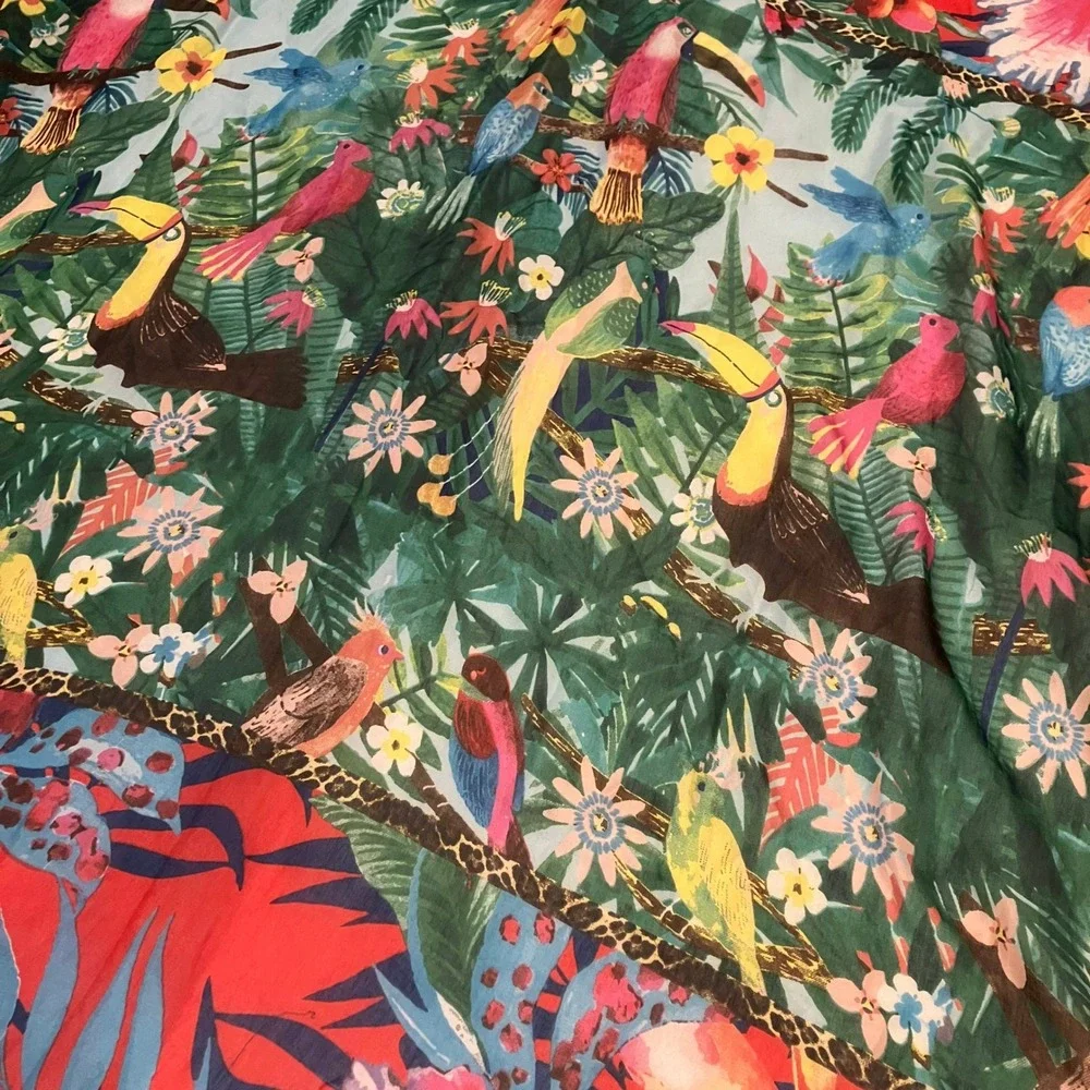 Antica Sartoria Giacomo Cinque Tropical Jungle Bird Scarf Shawl Wrap Green Red